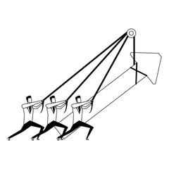 Businessmens pulling arrow up with rope vector illustration graphic design