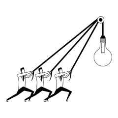 Businessmens pulling bulb light vector illustration graphic design