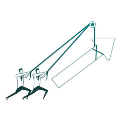 Businessmens pulling arrow up with rope vector illustration graphic design