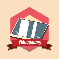 vintage videogames emblem with tablet icon over orange background, colorful design. vector illustration