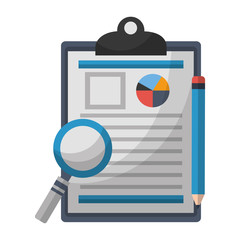 office clipboard report magnifying glass and pencil vector illustration