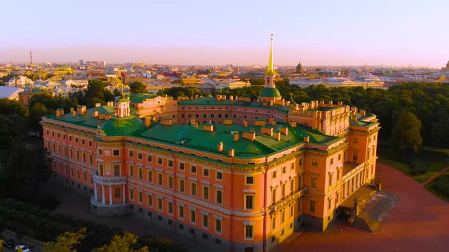 SAINT PETERSBURG, RUSSIA - MAY 2018: beautiful Top view of St. Petersburg from the air an Mikhailovsky (engineering) castle on a Sunny summer day.