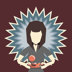 retro videogames design with avatar woman playing videogames over background, colorful design. vector illustration