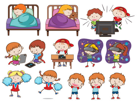 A set of doodle kids and activities