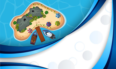 A blue template with island view