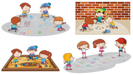 Set of children playing