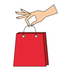 hand holding shopping bag commerce vector illustration