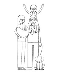 dad daughter and mom holding baby and dog vector illustration hand drawing