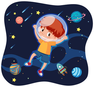 A happy boy in space
