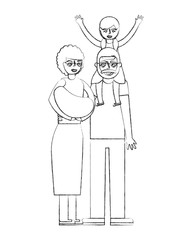 grandmother carrying baby and grandpa with granddaughter vector illustration hand drawing