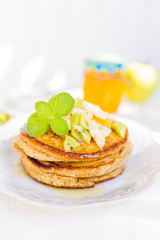 Useful punkcakes with honey and fruits