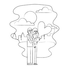 couple making romantic selfie in the city