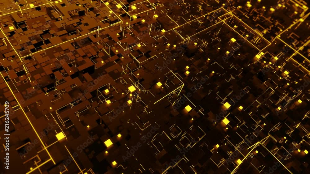 Poster 3d render abstract background. complex digital wall with random elements. square geometry with brigh