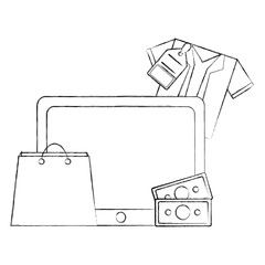 tablet mobile shopping bag shirt money buy online