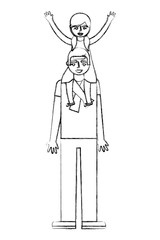 father carrying her daughter on shoulders