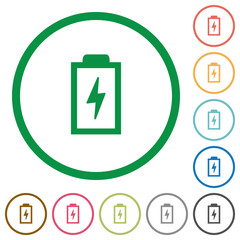 Battery with energy symbol flat icons with outlines