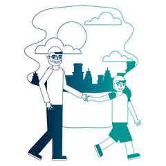 grandfather holding hand grandson walking