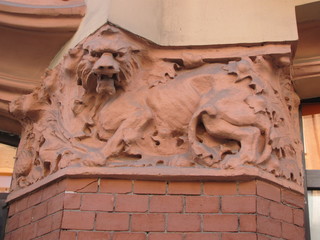  Fragment of the facade of the building with elements of an architectural decor, Russian Art Nouveau, St. Petersburg