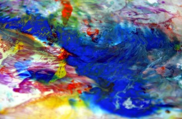 Naklejka premium Colors, paint watercolor abstract background in pink, yellow and blue hues. Abstract background