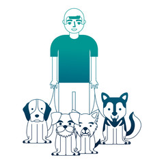 young man walking with dogs