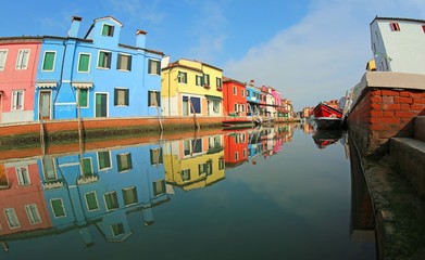 Fototapeta na wymiar panorama of Colored Houses of Burano Island near Venice in Italy