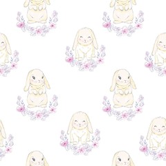 Seamless pattern with cute cartoon bunny. Baby pattern.