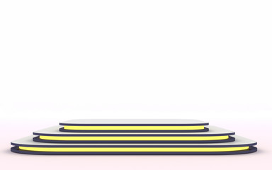 Pedestal. Mock up of empty stage. Space to place your object or project. 3d render. Yellow neon.