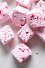 Marshmallows with cherries and raspberries