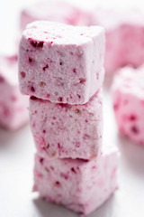 Marshmallows with cherries and raspberries