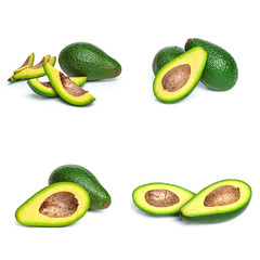 Avocado pieces set isolated on white background