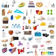 big collection of different objects isolated on white background