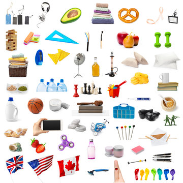 Big Collection Of Different Objects Isolated On White Background