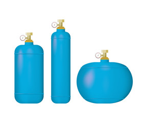 A set of blue medical oxygen cylinders. Vector illustration of the O2.