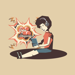 retro videogames design with avatar woman playing videogames over yellow  background, colorful design. vector illustration