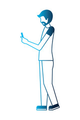young man with smartphone isolated icon