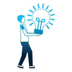 young man with light bulb isolated icon