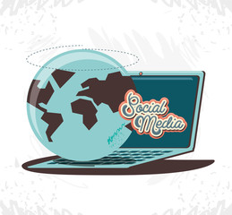 social media marketing with laptop vector illustration design