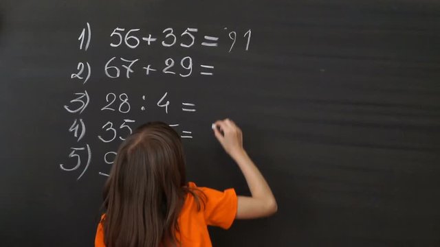 Young Student Writing Complex Mathematical Formula Equation on the Blackboard.