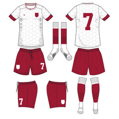 white soccer jersey with red sock and red short mock up