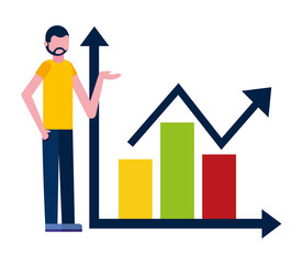 young man with statistics graph character