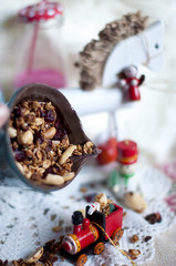 Christmas milk in bottles and holiday sweets. New Year party. Colored milk and straws.