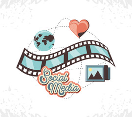 social media marketing with video tape vector illustration design