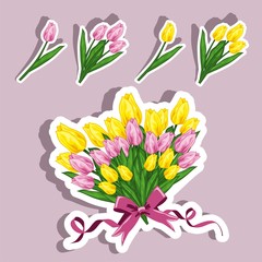 Obraz na płótnie Canvas Vector illustration stickers of a bouquet of tulips