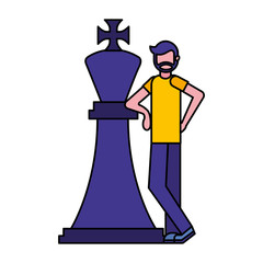 young man with king chess piece isolated icon
