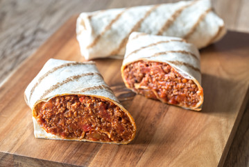 Burritos stuffed with ground beef