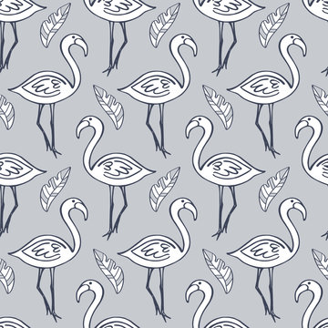 Flamingo Birds Seamless pattern. Tropical Background