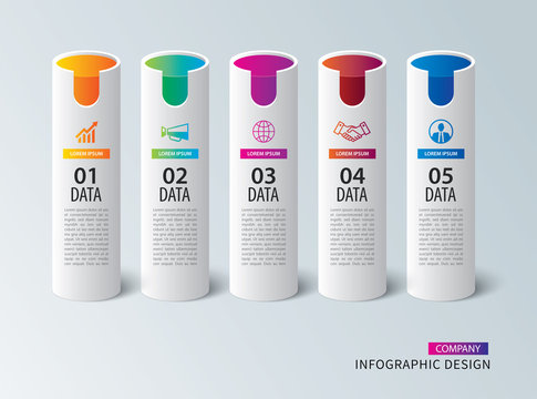 Tube infographics with 5 data template. Vector illustration pipe abstract background. Can be used for workflow layout, business step, banner, web design.