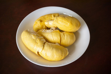 flesh yellow durian king of fruits on dish ready to eat