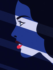 Woman in the shadow and lights illustration, hiding, scared, watching someone