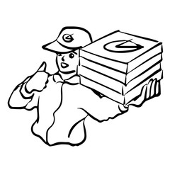 pizza delivery man vector logo illustration hand drawing